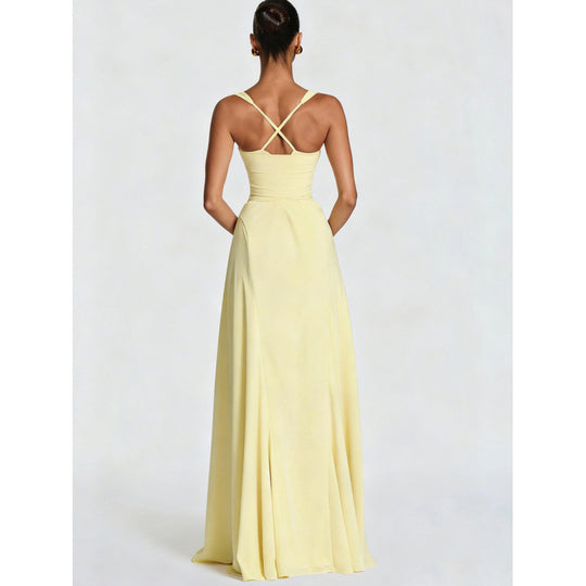 Damen Elegantes Maxikleid mit fein gerafftem Oberteil und Spaghettiträgern R&B
