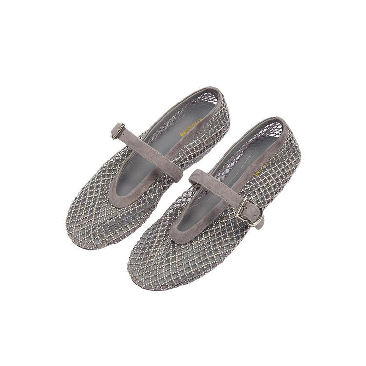 Damen elegante Ballerina-Schuhe mit dekorativem Riemchen und funkelnden Akzenten R&B