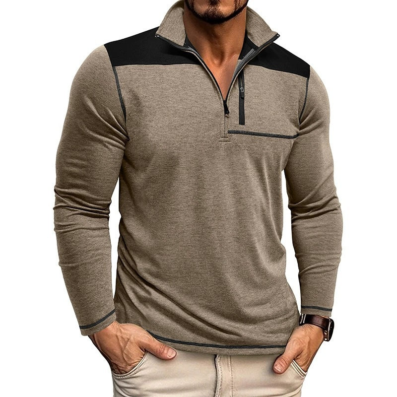 Herren Langarm-Polohemd mit hohem Kragen und Reißverschluss R&B