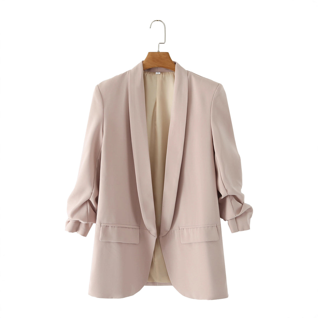Damen eleganter Blazer mit gekrempelten Ärmeln und praktischen Taschen R&B