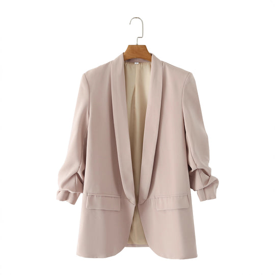 Damen eleganter Blazer mit gekrempelten Ärmeln und praktischen Taschen R&B