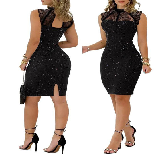 Damen Abendkleid mit exklusivem Spitzenkragen und schimmernden Akzenten R&B