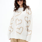 Damen lässiger Strickpullover mit Herzdesign und oversized Passform