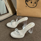 Damen Glamouröse Plateau-Sandalen mit durchsichtigen Riemen und funkelnden Kristall-Akzenten R&B