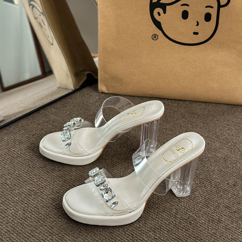 Damen Glamouröse Plateau-Sandalen mit durchsichtigen Riemen und funkelnden Kristall-Akzenten R&B