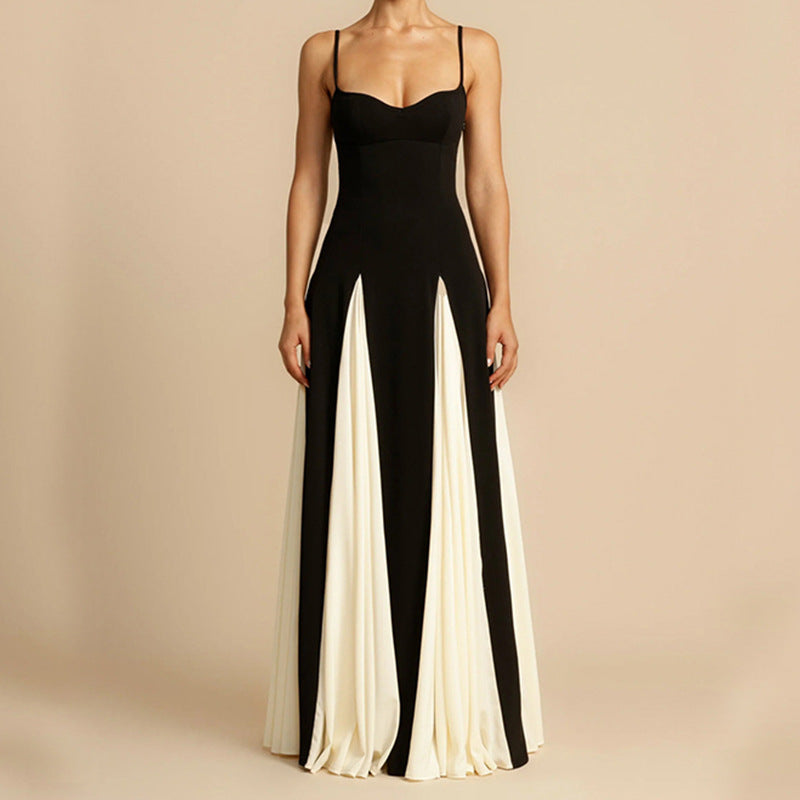 Damen Elegantes Maxikleid mit kontrastrierenden Stoffbahnen und schmalen Trägern R&B