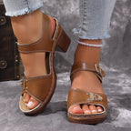Damen Komfortable Sandalen mit modischen Riemen und mittelhohem Absatz