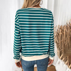 Damen Lässiger Streifenpullover mit elastischen Bündchen und Rundhalsausschnitt