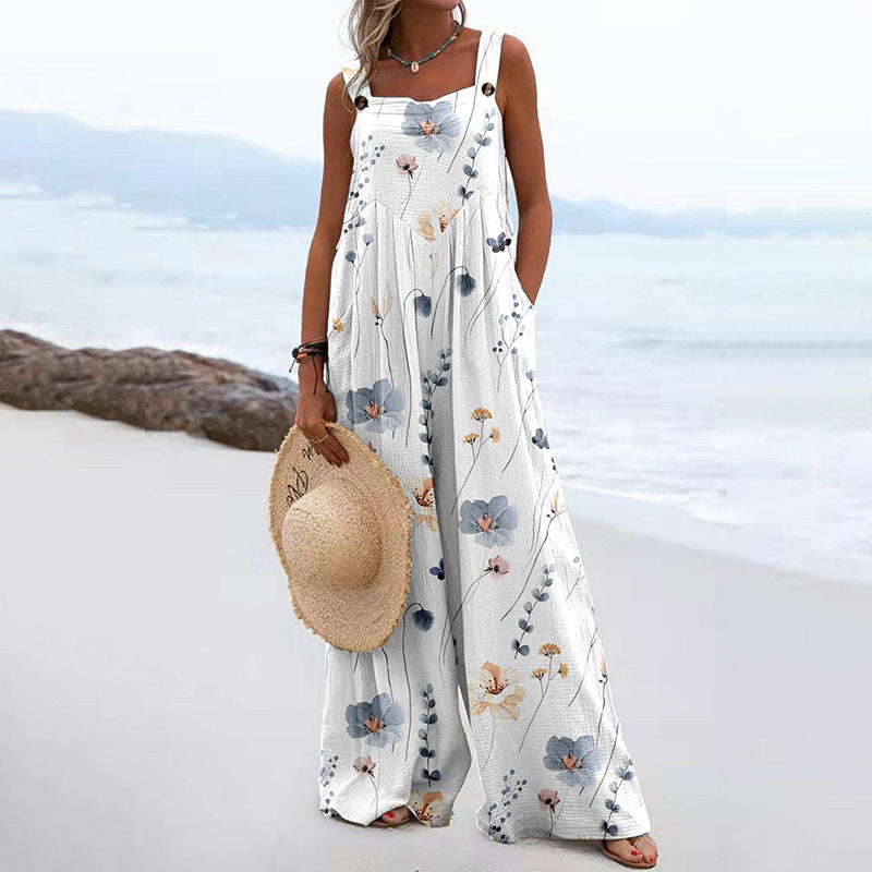Damen Weit geschnittene Latzhose mit floralem Muster und praktischen Taschen R&B