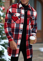 Herren karierte Flanelljacke mit knöpfbaren Taschen und modernem Schnitt