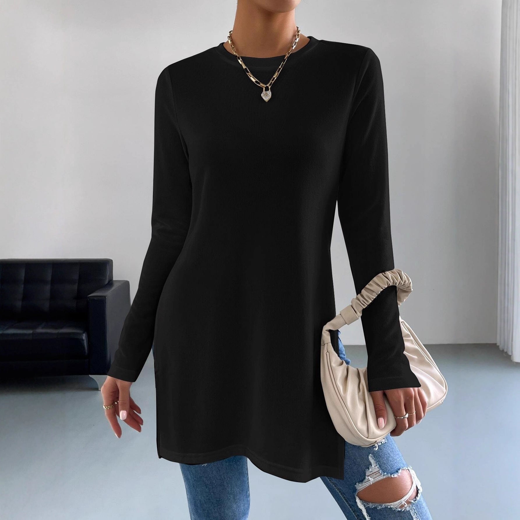 Damen Langarmshirt mit seitlichen Schlitzen und hochwertiger Verarbeitung R&B