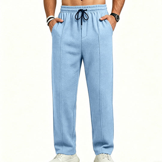 Herren nan gerade geschnittene Relaxhose mit dekorativer Mittelnaht, elastischem Tunnelzugbund und seitlichen Eingrifftaschen R&B
