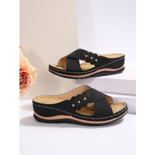 Damen Komfortable Wedge-Pantoletten mit flexibler Sohle und modischen Schnallen R&B