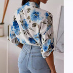 Damen blumige Oversize-Bluse mit kurzen Ärmeln R&B