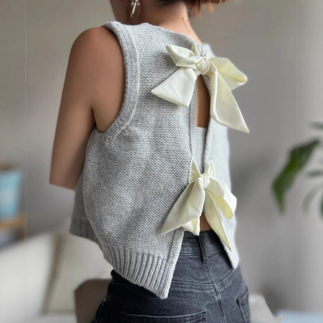 Damen Strickweste mit elegantem Rückendetail und Schleifenverzierung R&B