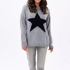 Damen Grobstrickpullover mit auffälligem Sternmotiv und lässigem Schnitt R&B