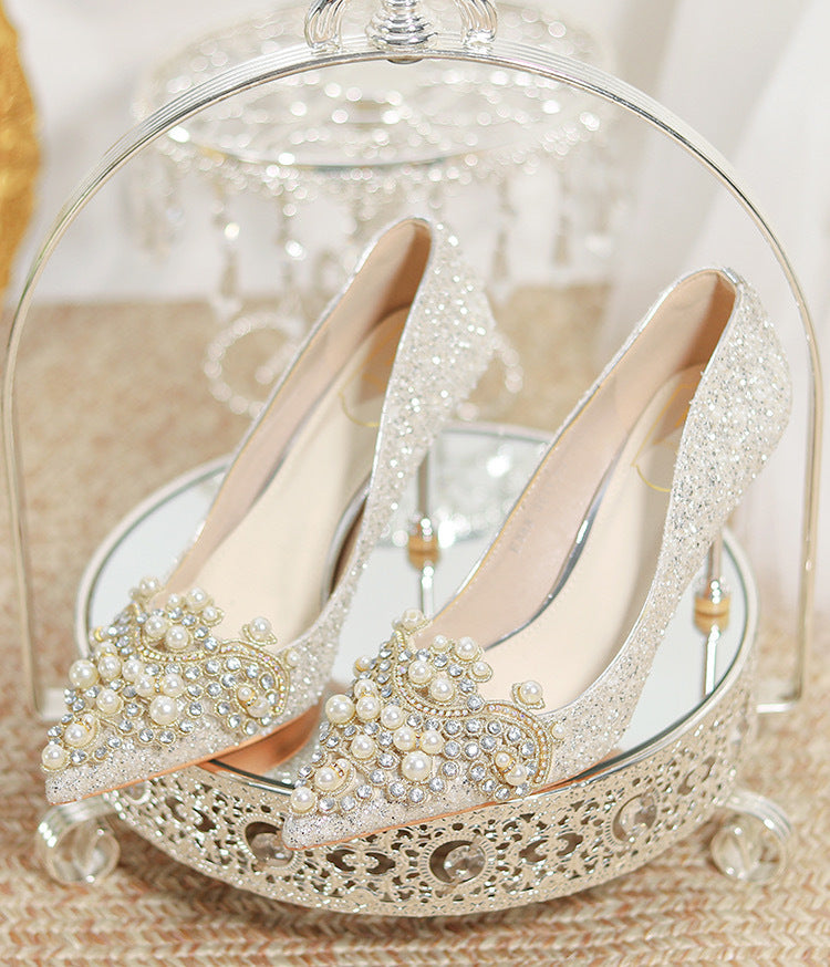 Damen Glamouröse Pumps mit strassbesetzten Perlenverzierungen R&B