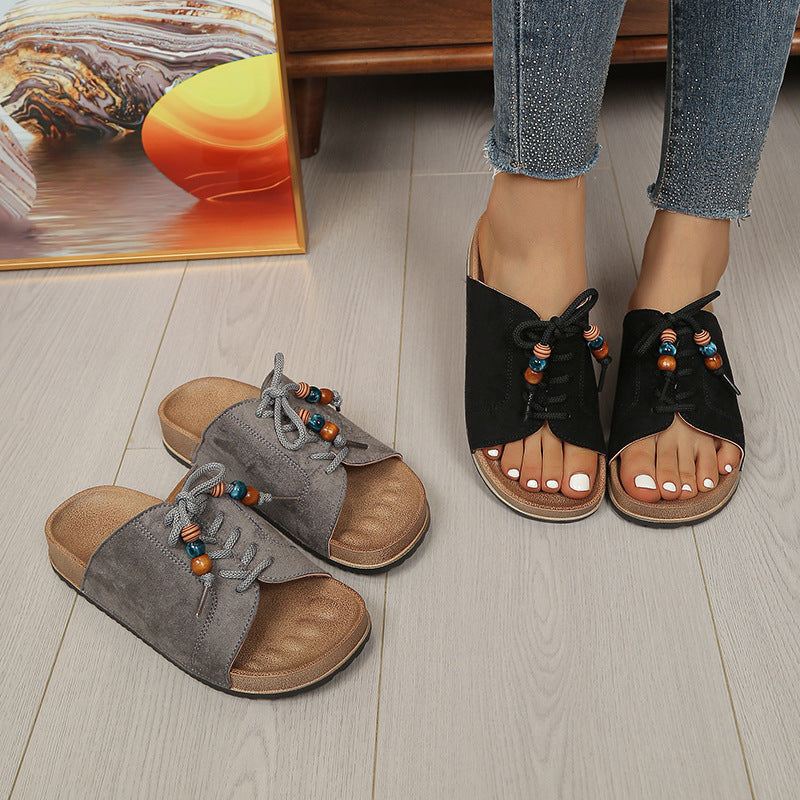 Damen Komfortable Slipper mit dekorativen Schnürsenkeln R&B