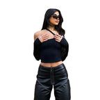 Damen Asymmetrisches Crop-Top mit langen Ärmeln R&B