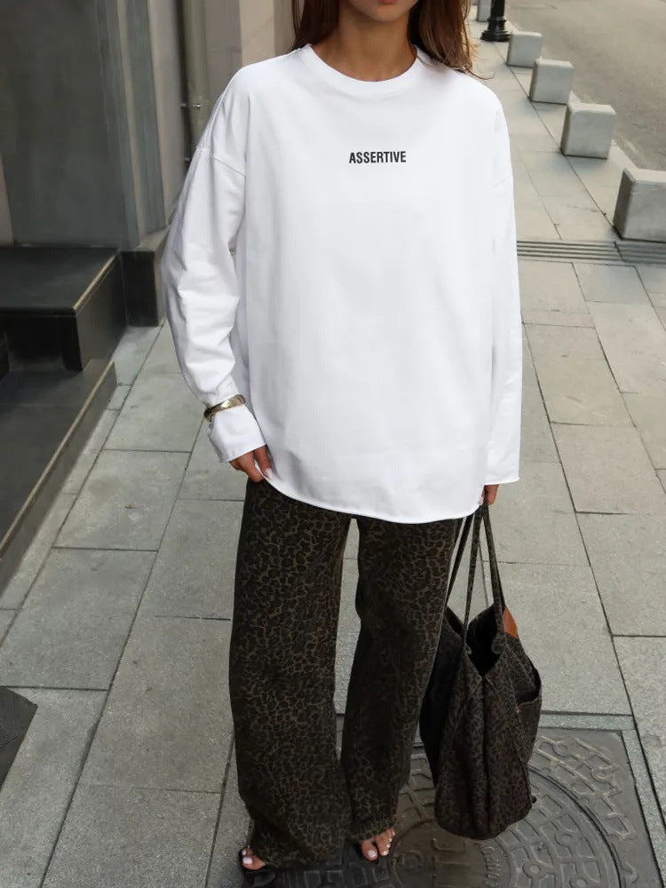 Damen lässiges Sweatshirt mit modernem Schriftzug und Oversize-Schnitt R&B