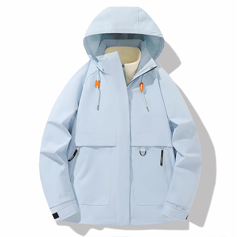 Damen funktionale Wetterjacke mit verstellbarem Kapuzenkragen und großzügigen Taschen