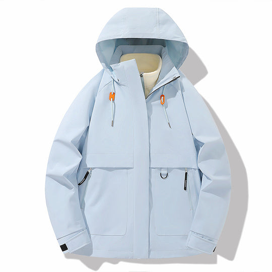 Damen funktionale Wetterjacke mit verstellbarem Kapuzenkragen und großzügigen Taschen R&B