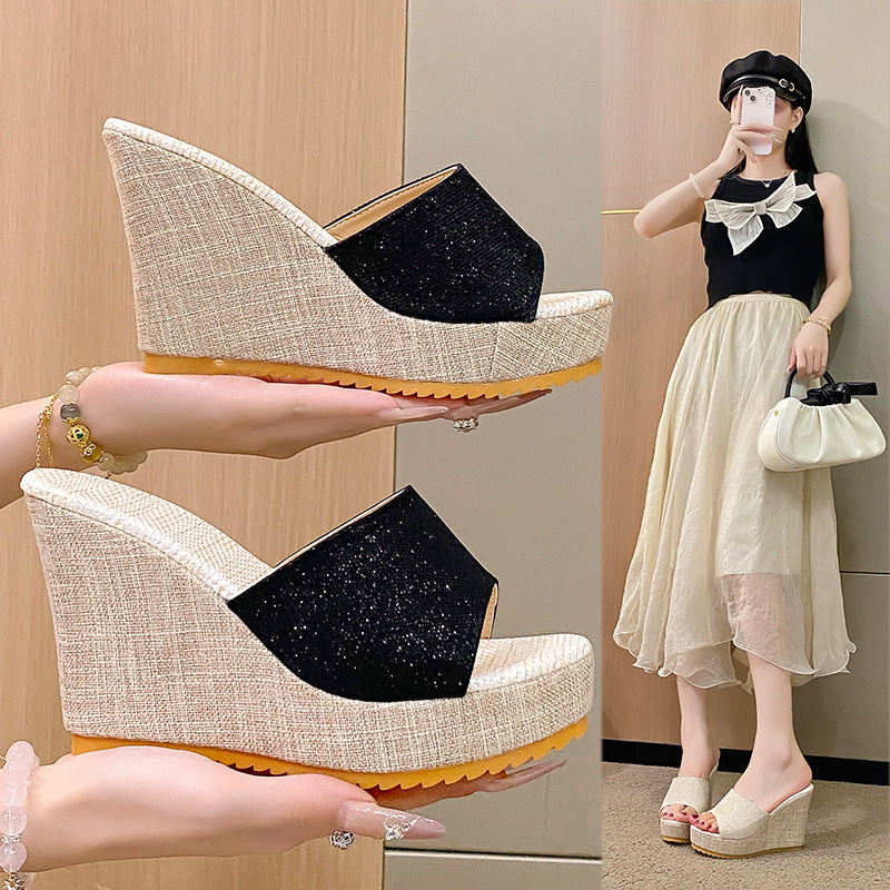 Damen Wedge-Pantoletten mit eleganter Glitzerapplikation R&B
