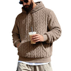 Herren nan Kuscheliger Sherpa-Hoodie mit Zopfmuster, Kängurutasche und Rippbündchen R&B