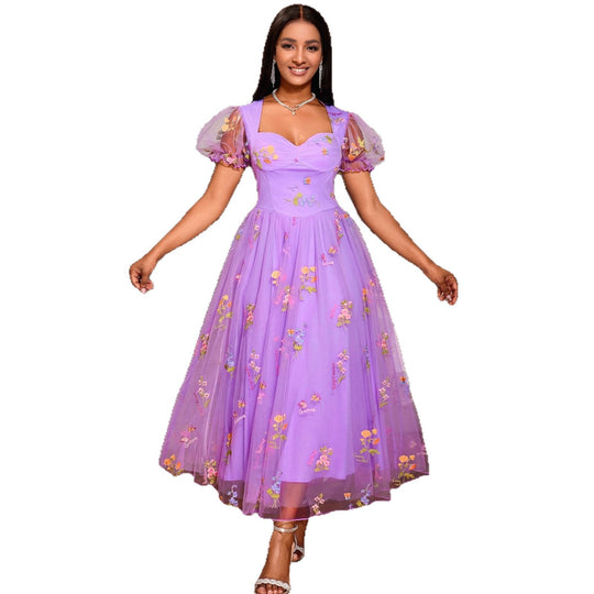 Damen Festliches Kleid mit floraler Stickerei und schwingendem Tüllrock R&B