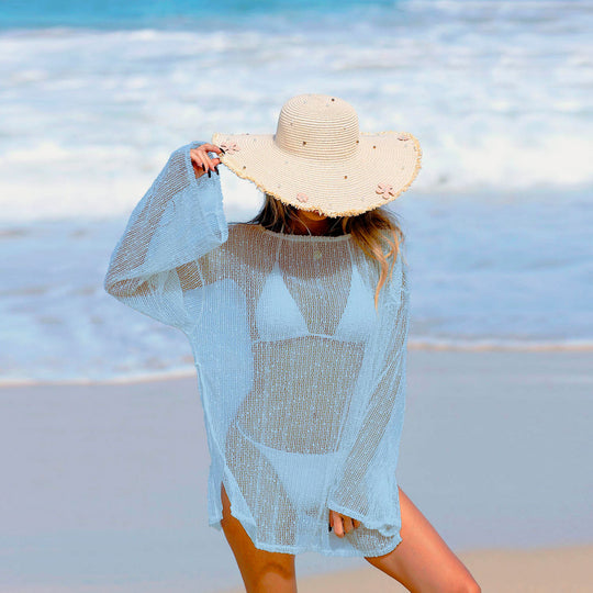 Damen Transparente Strandtunika mit elegantem Schnitt und feinem Netzmuster R&B