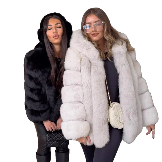 Damen Kunstfellmantel mit luxuriöser Haptik und eleganten Quarzdetails R&B