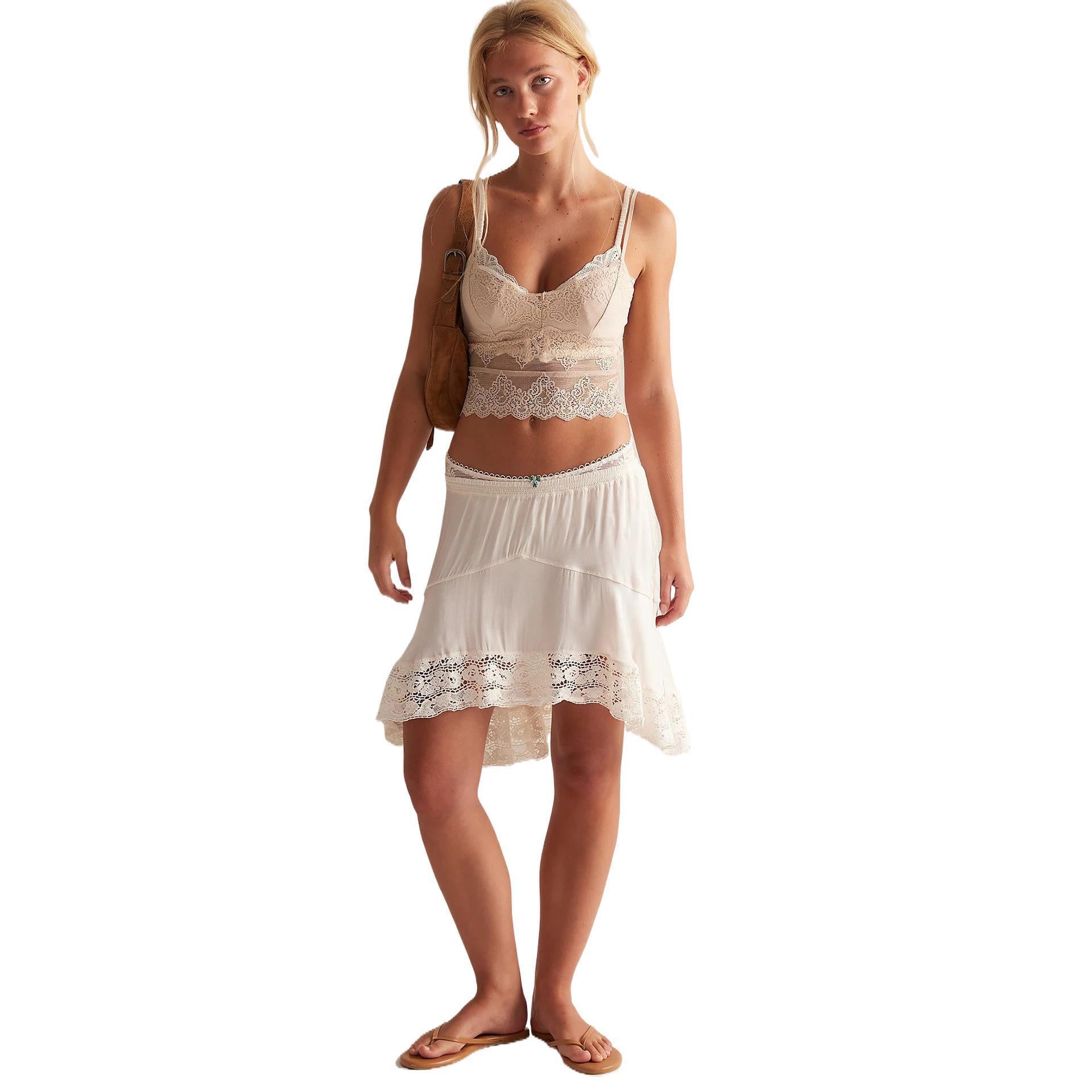Damen Spitzen-Crop-Top und Shorts Set R&B