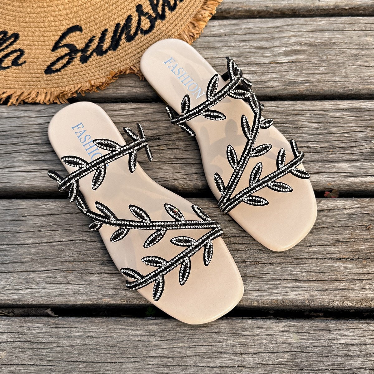 Damen elegante Strandsandalen mit funkelnden Verzierungen R&B