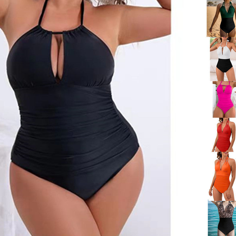 Damen Einteiler Badeanzug mit floralen Cut-Outs und elegantem Wickelrock R&B