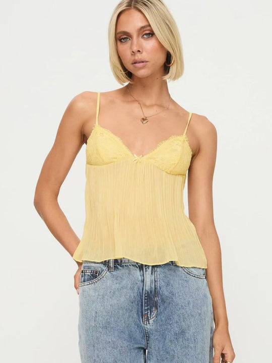Damen Transparente Plissee-Bluse mit Spitzenapplikationen R&B