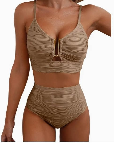 Damen Hochgeschnittener Bikini mit modischem Plissee-Design R&B