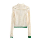 Damen Strickpullover mit hohem Kragen und Knopfleiste R&B