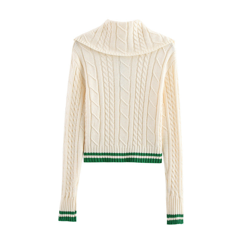 Damen Strickpullover mit hohem Kragen und Knopfleiste R&B