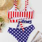 Damen Triangel-Bikini-Set mit asymmetrischem Schnitt und buntem Sternen-Design R&B