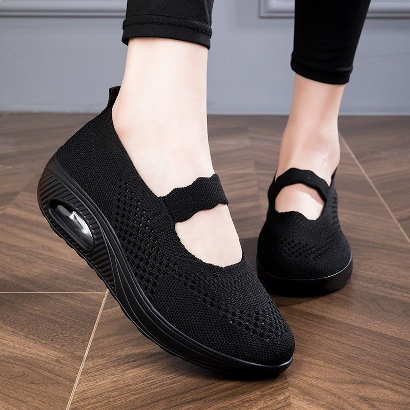 Damen atmungsaktive Slip-On Sneakers mit elastischem Riemen R&B