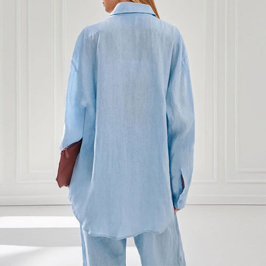 Damen lässiges Leinen-Hemd- und Hosen-Set R&B