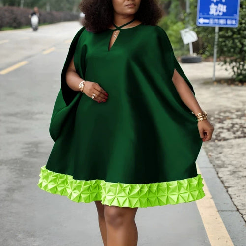 Damen elegantes kurzärmeliges Kleid mit voluminösem Rüschenunterrand R&B