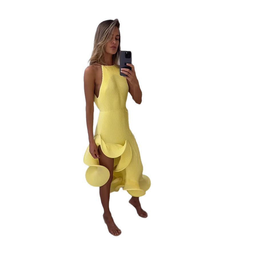 Damen Maxikleid mit asymmetrischem Volant und elegantem Faltenrock R&B