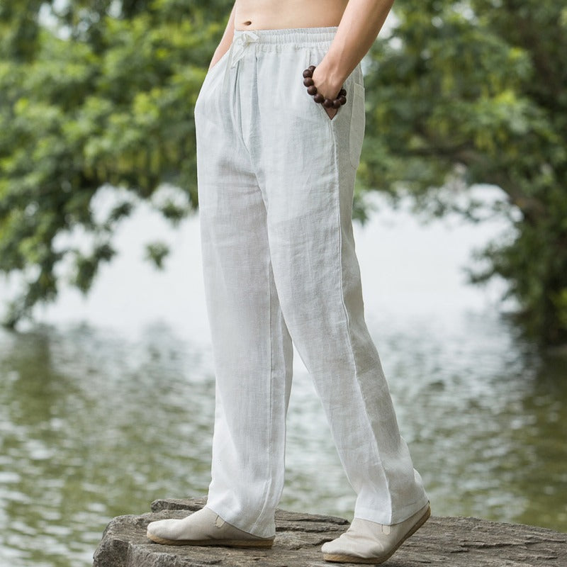 Herren lässige Leinenhose mit elastischem Bund und praktischen Seitentaschen R&B