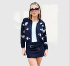 Damen modische Strickjacke mit auffälligem Sternen- und Planetenmotiv R&B