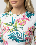 Damen Sportlicher Rashguard-Bikini-Set mit langem Arm und floralem Design R&B
