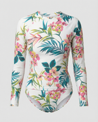 Damen Sportlicher Rashguard-Bikini-Set mit langem Arm und floralem Design R&B
