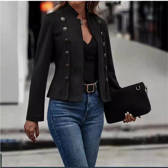 Damen modische Suedejacke mit steigendem Kragen und Knöpfen R&B