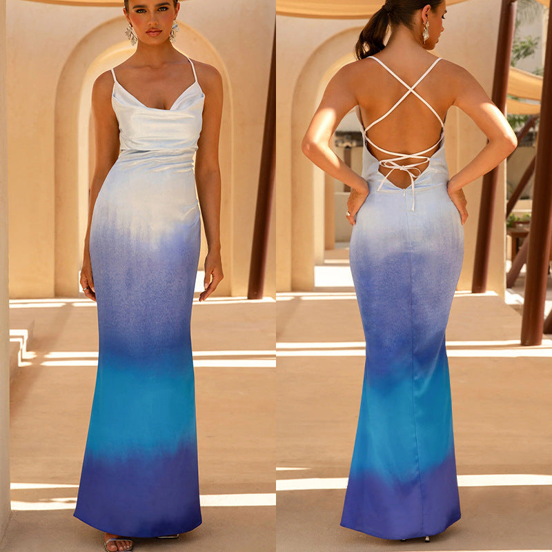 Damen elegantes Maxikleid mit zartem Ombre-Effekt R&B