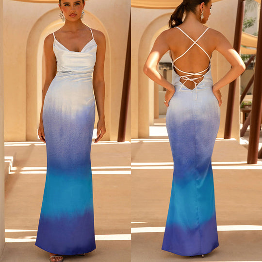 Damen elegantes Maxikleid mit zartem Ombre-Effekt R&B
